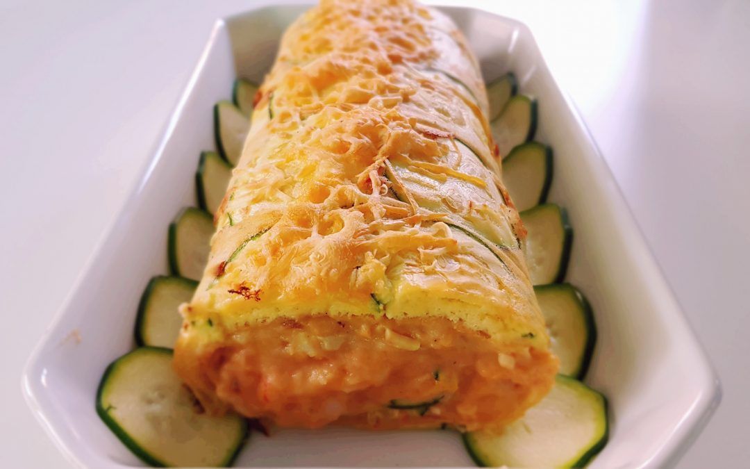 Brazo de gitano de calabacín relleno de gambas lección