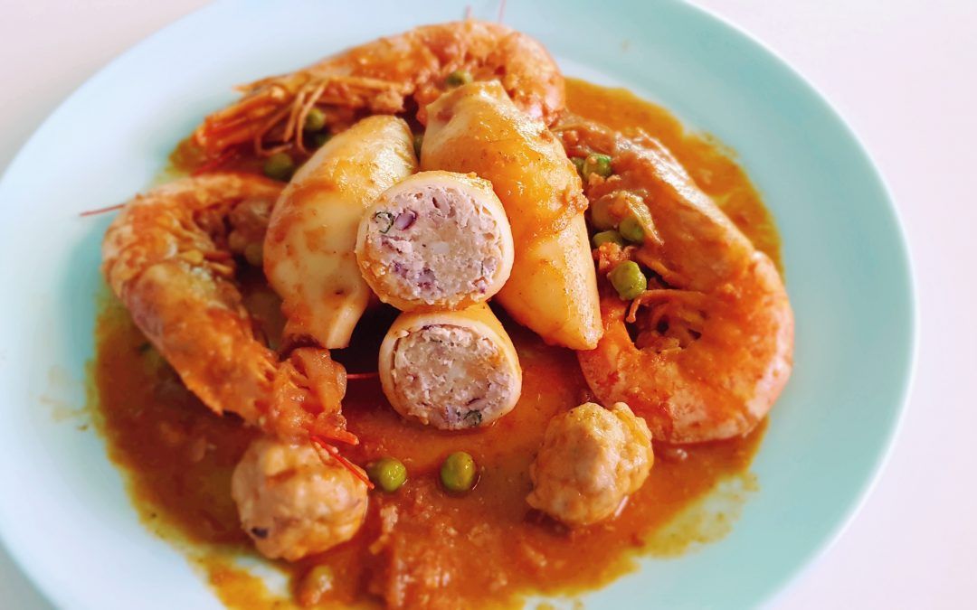 Calamares rellenos con gambas leccion